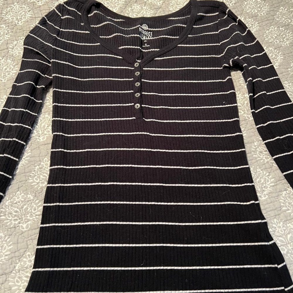 Perfect Henley Ribbed Long Sleeve Shirt XS